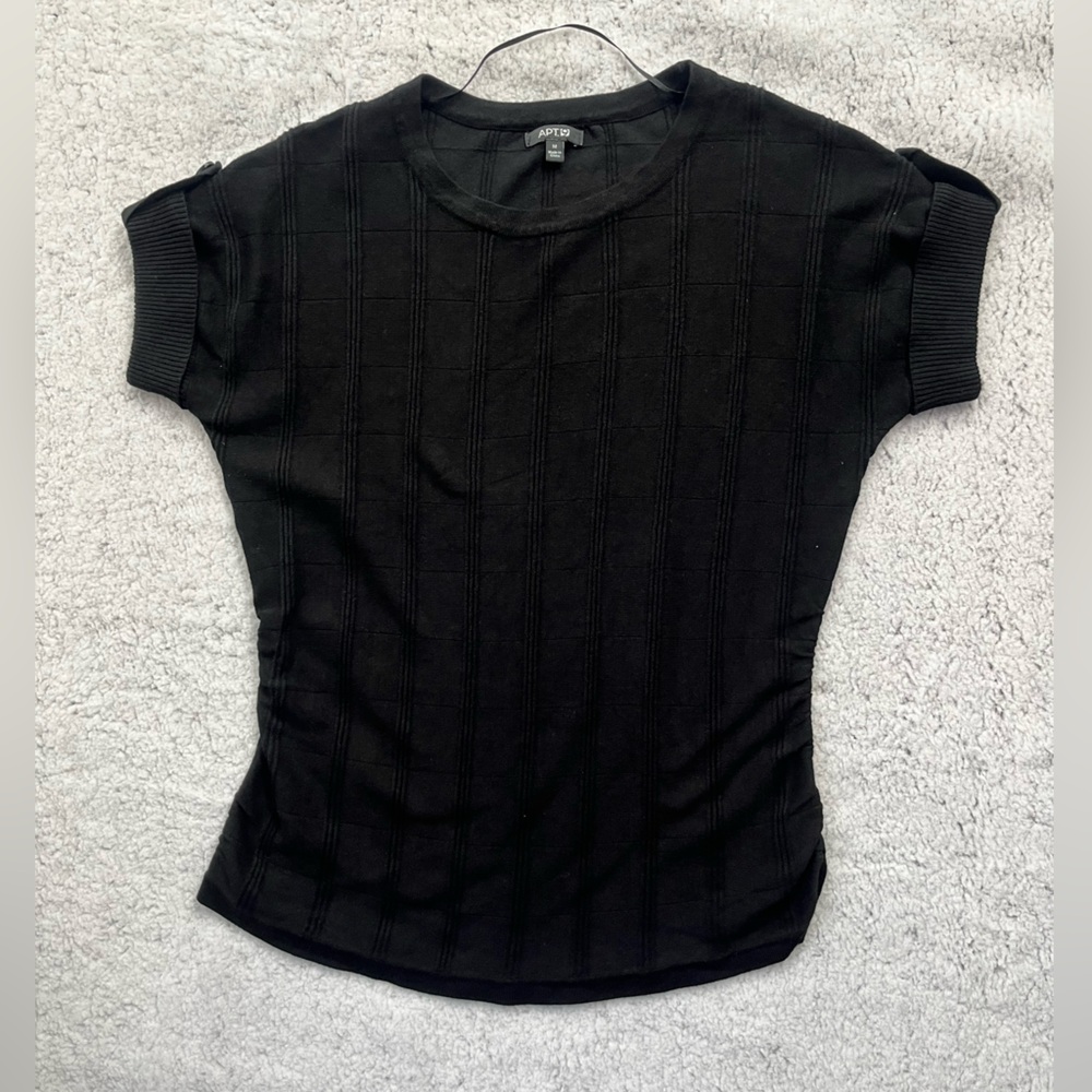 Women's Apt. 9 Black Cuffed Short Sleeve Ruched Sides Sweater Size M